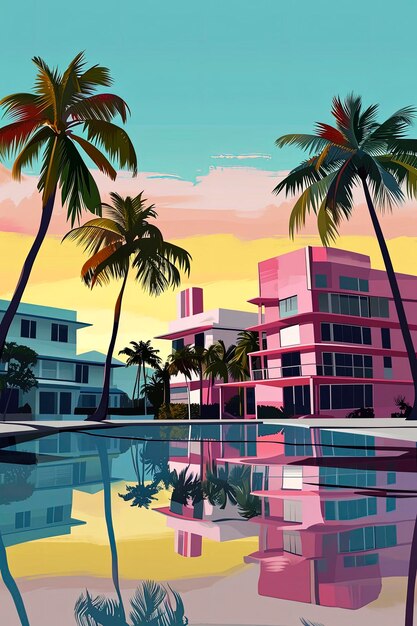 Foto ilustração generativa de ia das ruas de miami