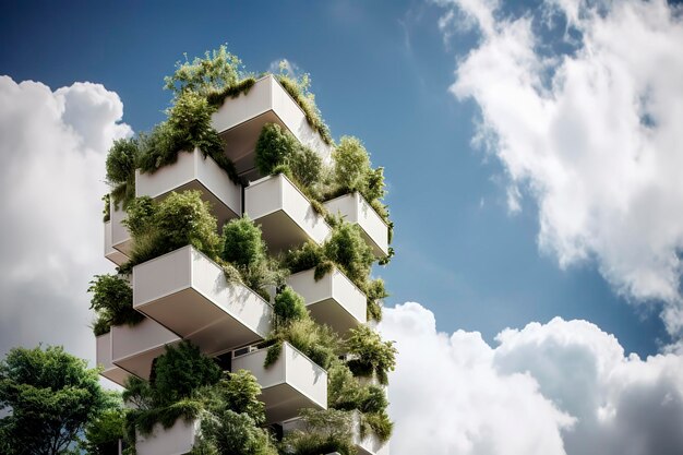 Foto ilustração generativa de ia de um edifício moderno sustentável e ecológico com jardim vertical arquitetura sustentável