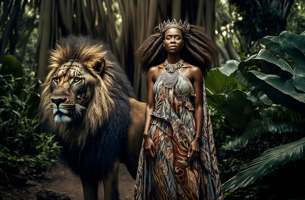 Ilustração generativa de IA de uma linda mulher negra tribal da África
