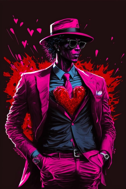 Ilustração generativa do retrato AI do homem negro em terno magenta