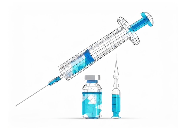 ilustração geométrica do soro da vacina e da seringa isolados em plano de fundo branco