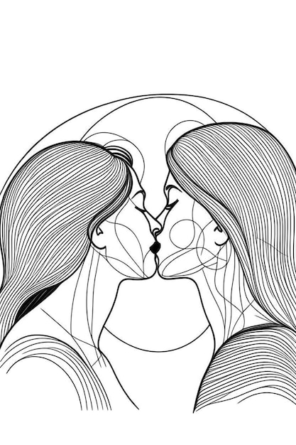 ilustração geométrica preto e branco de casal homossexual gay beijando conceito de amor lgtb