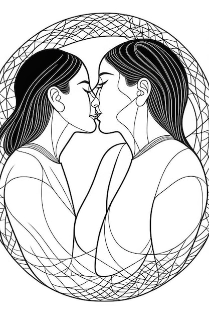 ilustração geométrica preto e branco de casal homossexual gay beijando conceito de amor lgtb