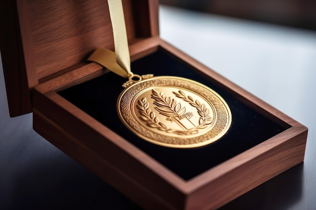 Foto ilustração gerada de medalha de ouro com fita