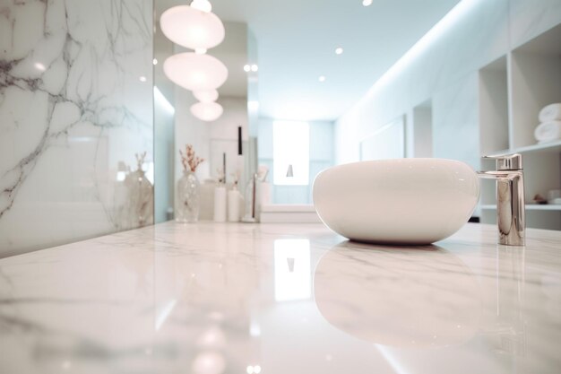 Ilustração gerada pela IA de uma banheira de mármore branco em um banheiro moderno