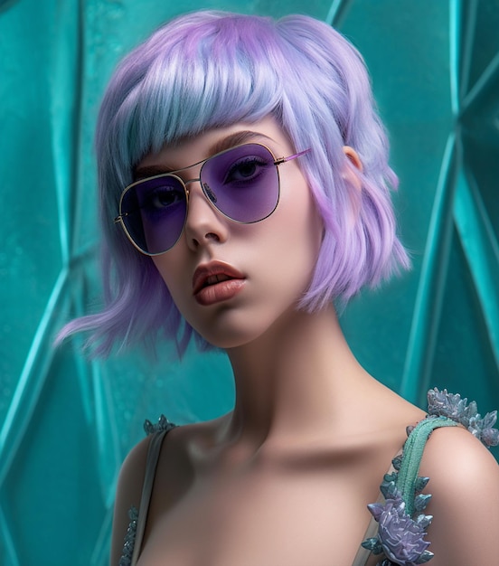 Ilustração gerada pela IA de uma pessoa de moda com cabelo lavanda e roupas modernas