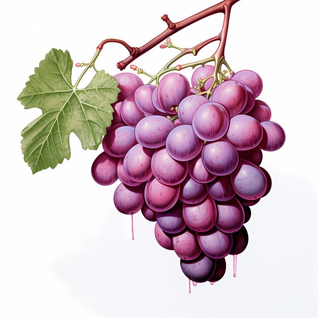 Ilustração gerada pela IA de uma pintura vibrante retratando um galho de uvas roxas escuras