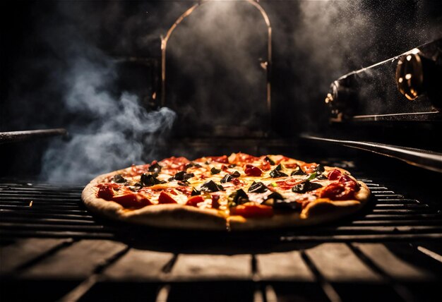 Ilustração gerada pela IA de uma pizza recém-cozida contra um li