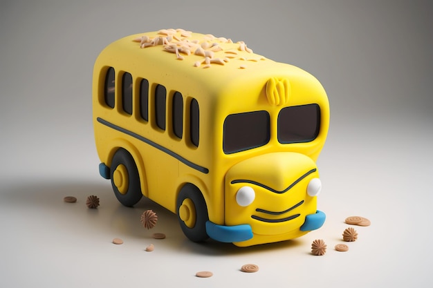 Ilustração gerada por Ai de ônibus escolar de plasticina de brinquedo