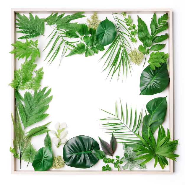 Foto ilustração gerada por ai folhas verdes tropicais para decoração de moldura de arte
