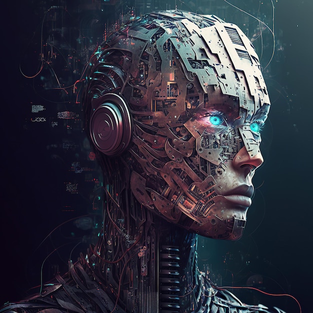Ilustração gerada por Ai Inteligência artificial Um microchip na cabeça do ciborgue