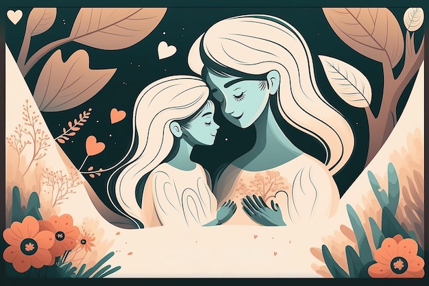 Ilustração gerada por Ai Mãe e filho Mãe abraçando sua filha com muito amor e ternura