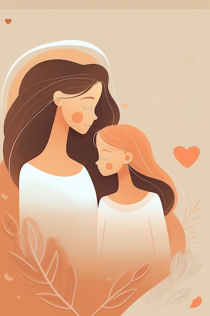 Ilustração gerada por Ai Mãe e filho Mãe abraçando sua filha com muito amor e ternura