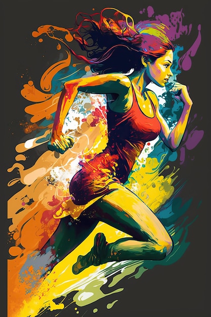 Ilustração gerada por Ai Mulher correndo em movimento colorido