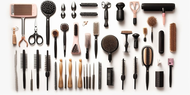 Ilustração gerada por IA de ferramentas de cabeleireiro profissional para spa de beleza