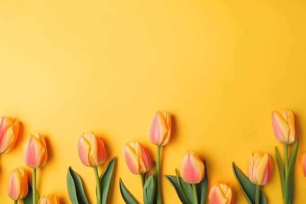 Ilustração gerada por IA de lindas tulipas, criando uma cena vívida e primaveril, com espaço para cópia