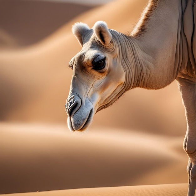 Foto ilustração gerada por ia de um camelo no meio de uma paisagem desértica
