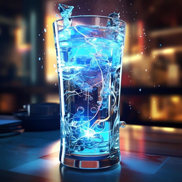 Ilustração gerada por IA de um copo cristalino cheio de água refrescante
