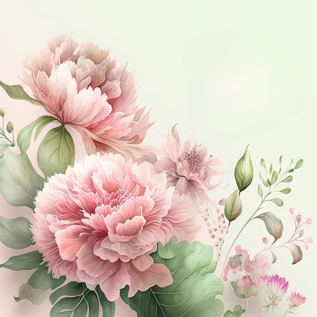 Ilustração gerada por IA de um fundo de moldura floral em aquarela