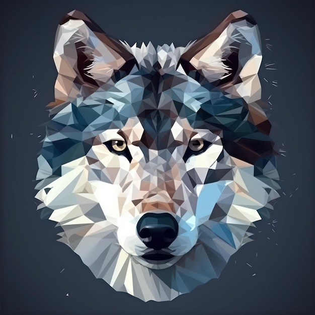 Foto ilustração gerada por ia de um lobo vibrante em estilo de arte cúbica