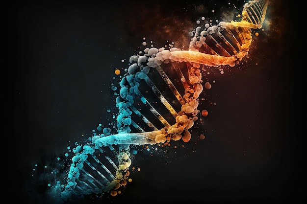 Ilustração gerada por IA de um modelo de fita de dupla hélice de DNA