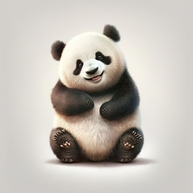 Ilustração gerada por IA de um panda sorridente feliz e fofo