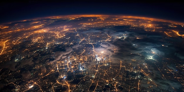 Ilustração gerada por IA gerada por IA tirada da galáxia espacial do planeta Terra com luzes noturnas