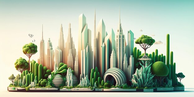 Foto ilustração gerada por ia paisagem urbana futurista sustentável