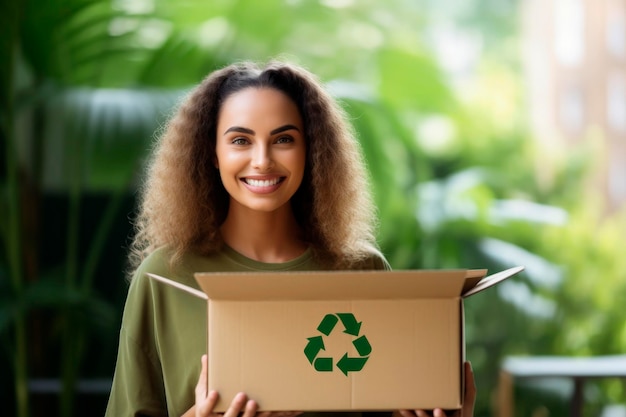 Ilustração gerativa de IA de embalagens de cartão recicláveis com o sinal de reciclagem Embalagens ecológicas e sustentáveis