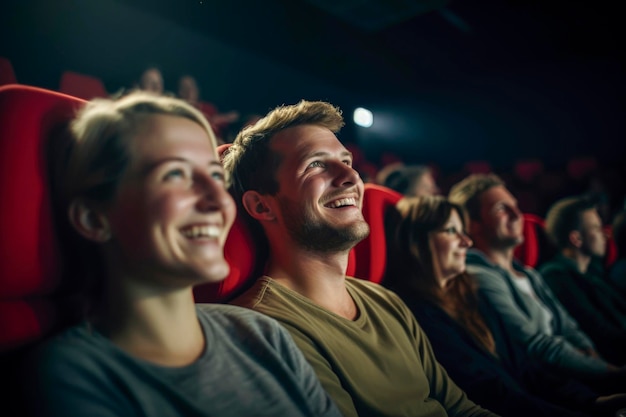 Ilustração gerativa de IA de pessoas felizes assistindo a um filme