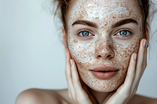 Foto ilustração gerativa de ia de uma bela mulher com peeling facial