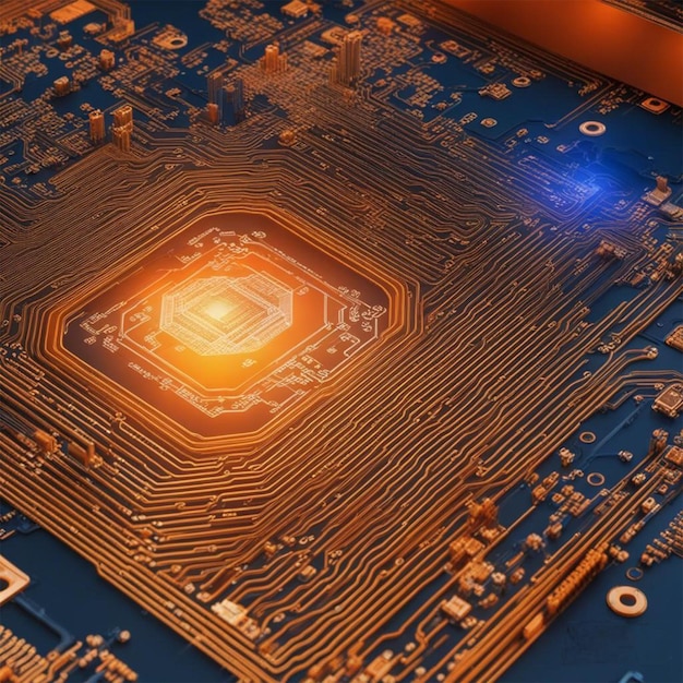 Ilustração gerativa de IA de uma foto macro de uma placa de ciberespaço de circuito