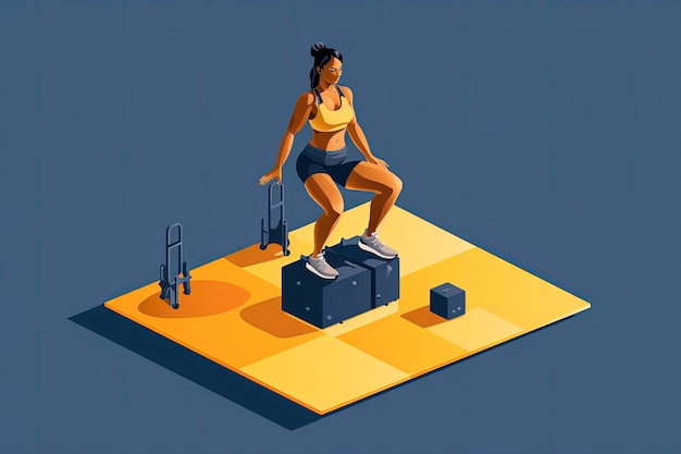 Ilustração gerativa de IA de uma mulher fazendo exercícios de fitness em um ginásio em estilo de ilustração minimalista Arte digital
