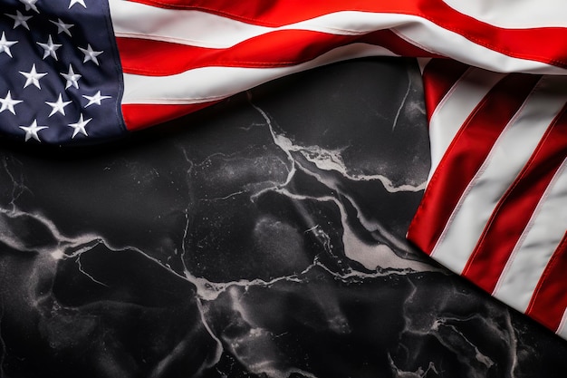 Ilustração gerativa de IA do Memorial Day Banner Premium Holiday Background com bandeira americana em Black Stone com espaço de cópia