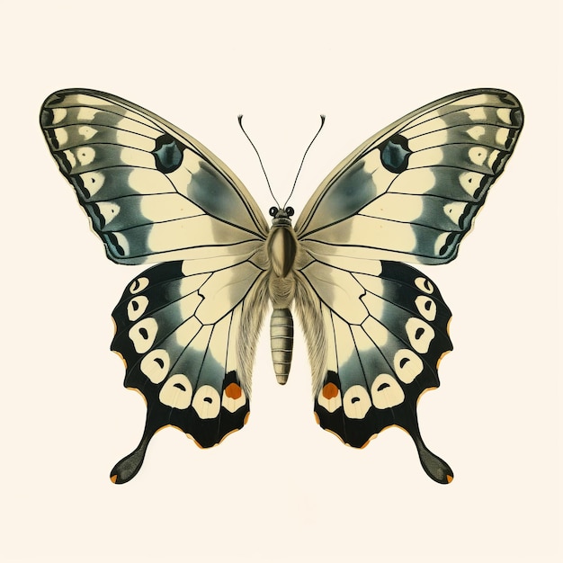 Ilustração gótica de borboleta em fundo bege