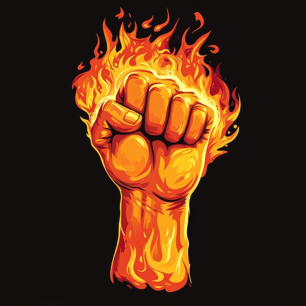 Foto ilustração gráfica de levantar um punho coberto de chamas imagem gerada por ia