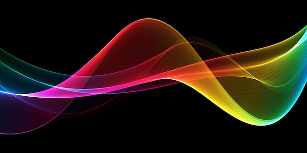 Foto ilustração gráfica de ondas coloridas horizontais em um fundo preto