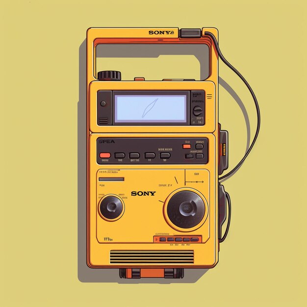 Foto ilustração gráfica em design lineart de um walkman dos anos 80