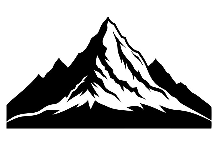 Foto ilustração gráfica vetorial de silhueta de montanha isolada em fundo branco