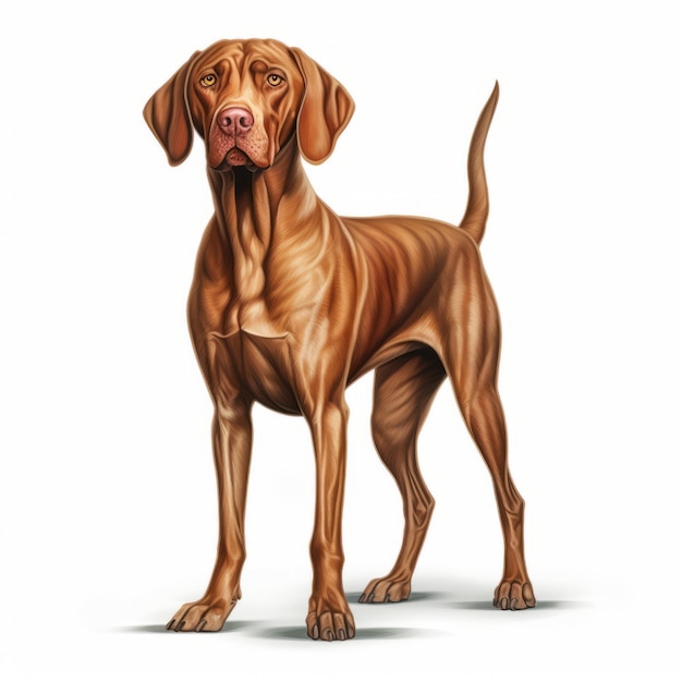 Ilustração hiperrealista do cão Vizsla em pé em fundo branco