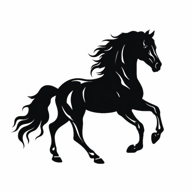 Foto ilustração icônica de um cavalo preto sobre um fundo branco limpo