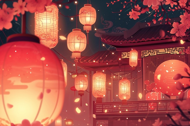Foto ilustração idealizada do candelabro do ano novo chinês