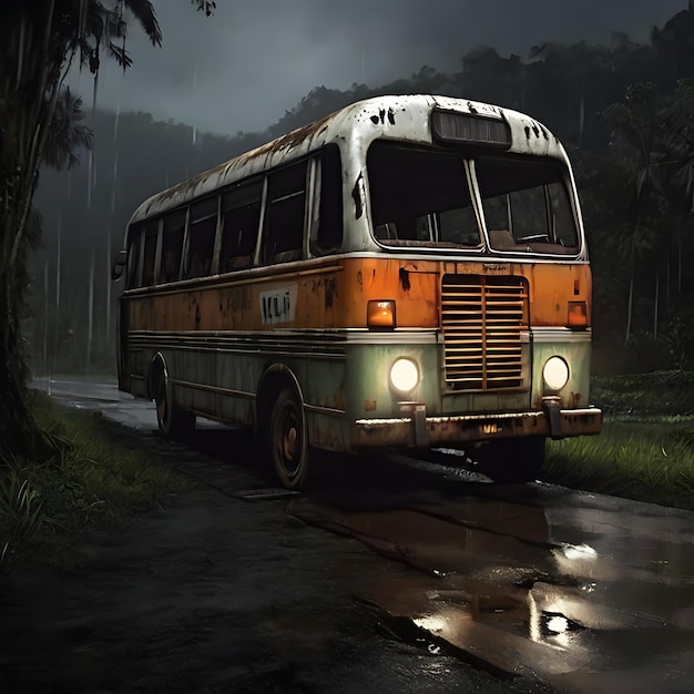 Ilustração impressionante de um ônibus antigo de 1975 gerado por IA