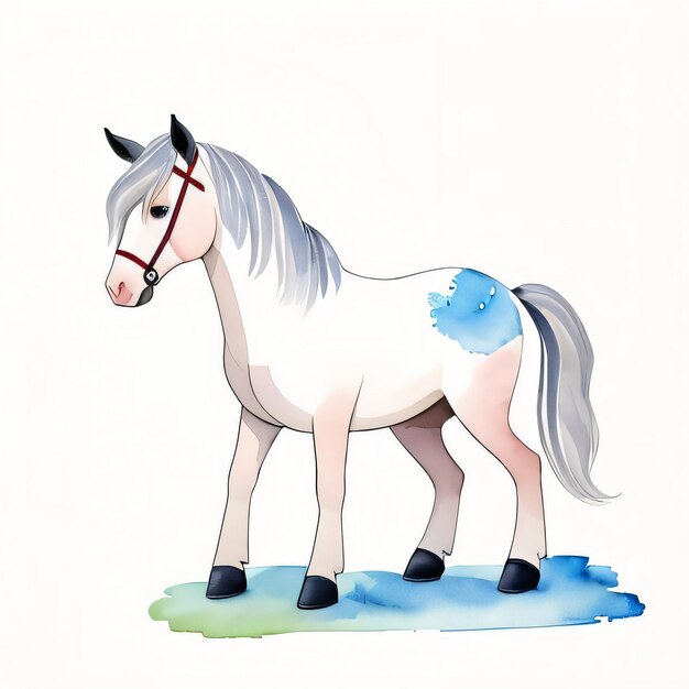 Ilustração infantil em aquarela com clipart de cavalo fofo