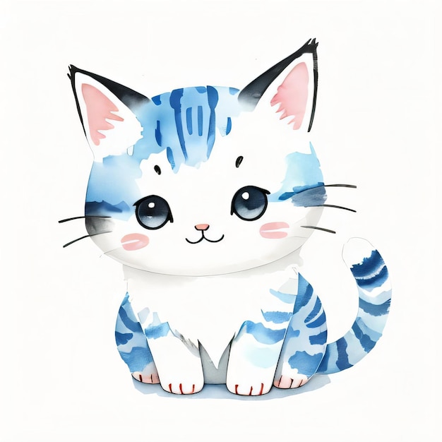 Ilustração infantil em aquarela com clipart de gatinho fofo