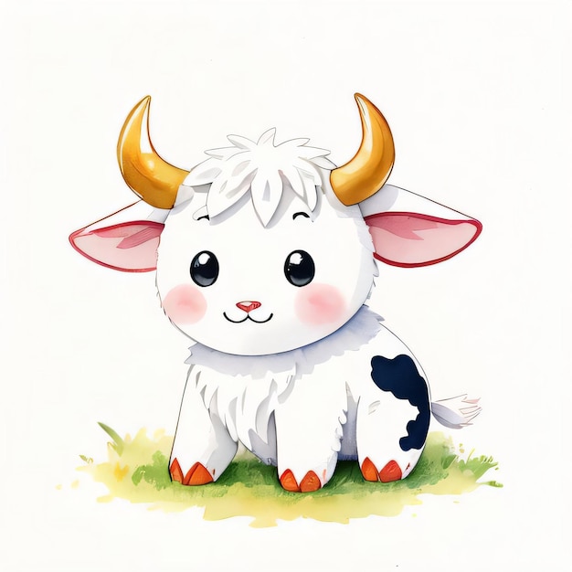 Ilustração infantil em aquarela com clipart de vaca fofa