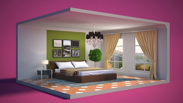 Ilustração Interior do quarto em uma caixa
