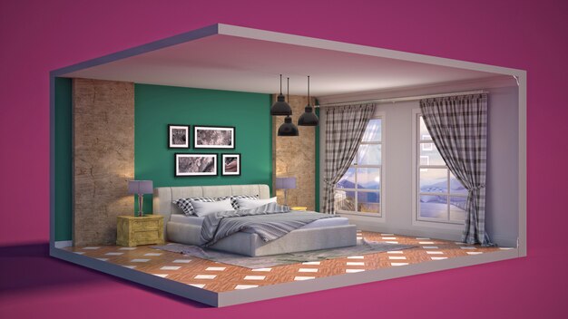 Ilustração Interior do quarto em uma caixa