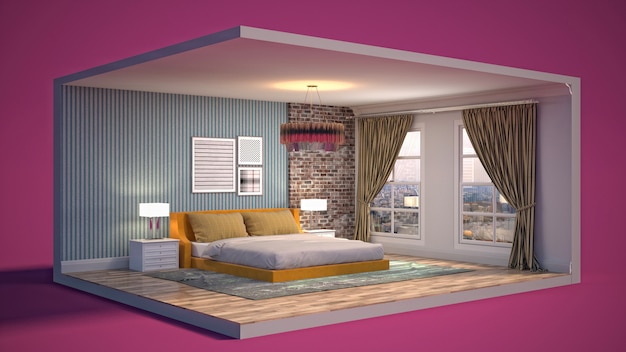 Ilustração Interior do quarto em uma caixa