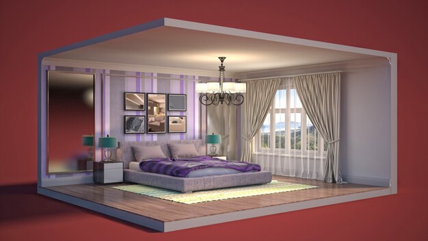 Ilustração Interior do quarto em uma caixa